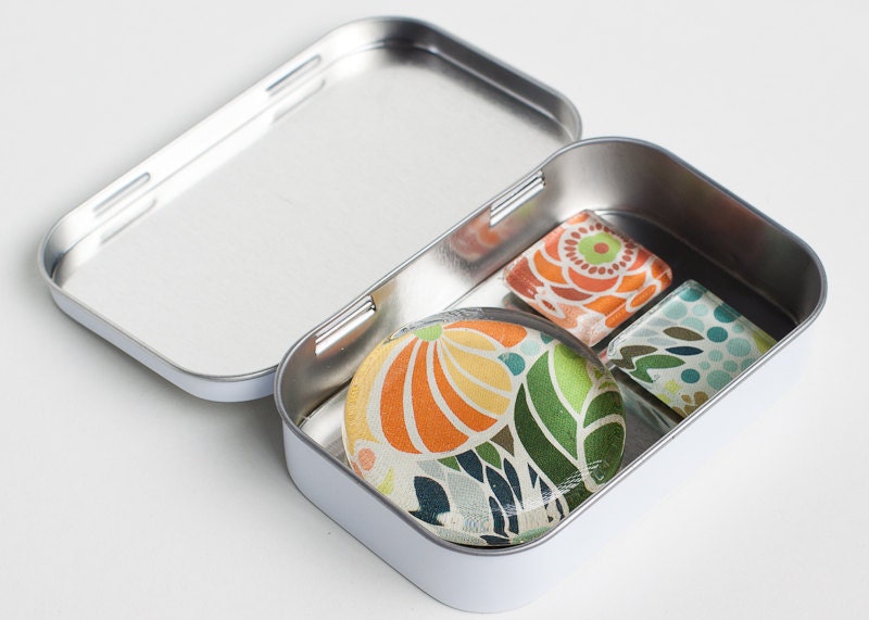 Amy Butler Glass Magnet Set with Tin- Psychedelic Flowers