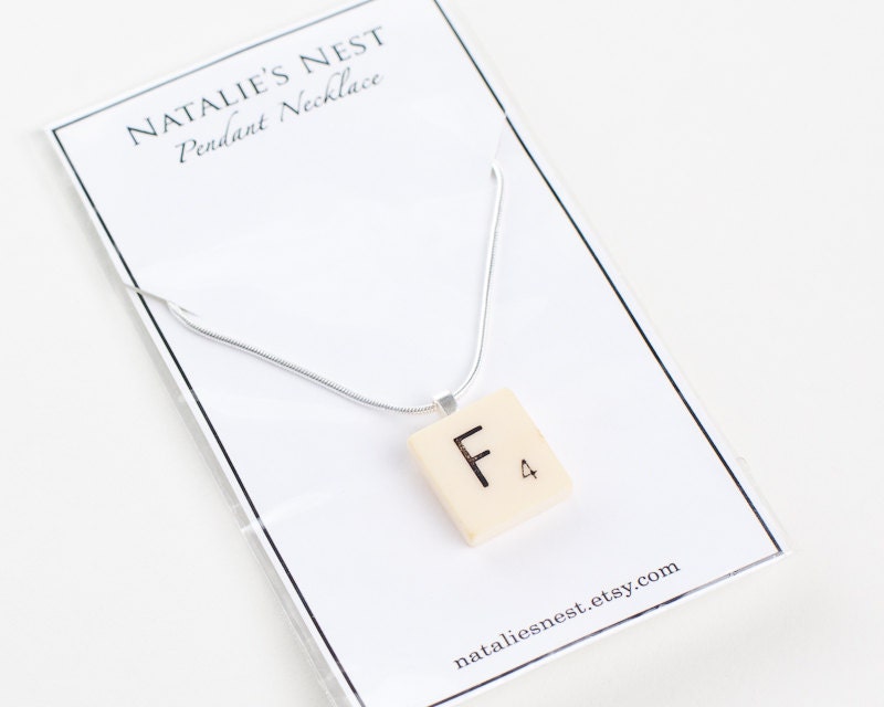 Letter F Initial Necklace made with Vintage Plastic Scrabble Tile // Very Last One