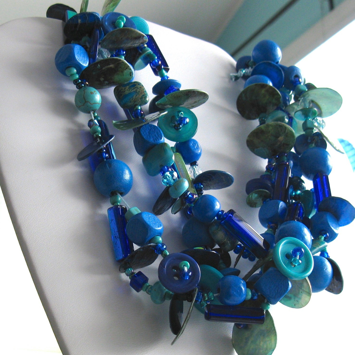PRIMA. turquoises and blue single long rope strand wrap necklace to bracelet