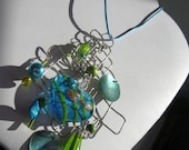 AQUARELLE. turquoise blue and lime green and german nickel silver large pendant necklace