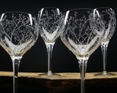 4 Wine Glasses 'Branches and Leaves' Hand Engraved Crystal Glass Wedding Gift Barware . Take 15% OFF At Checkout