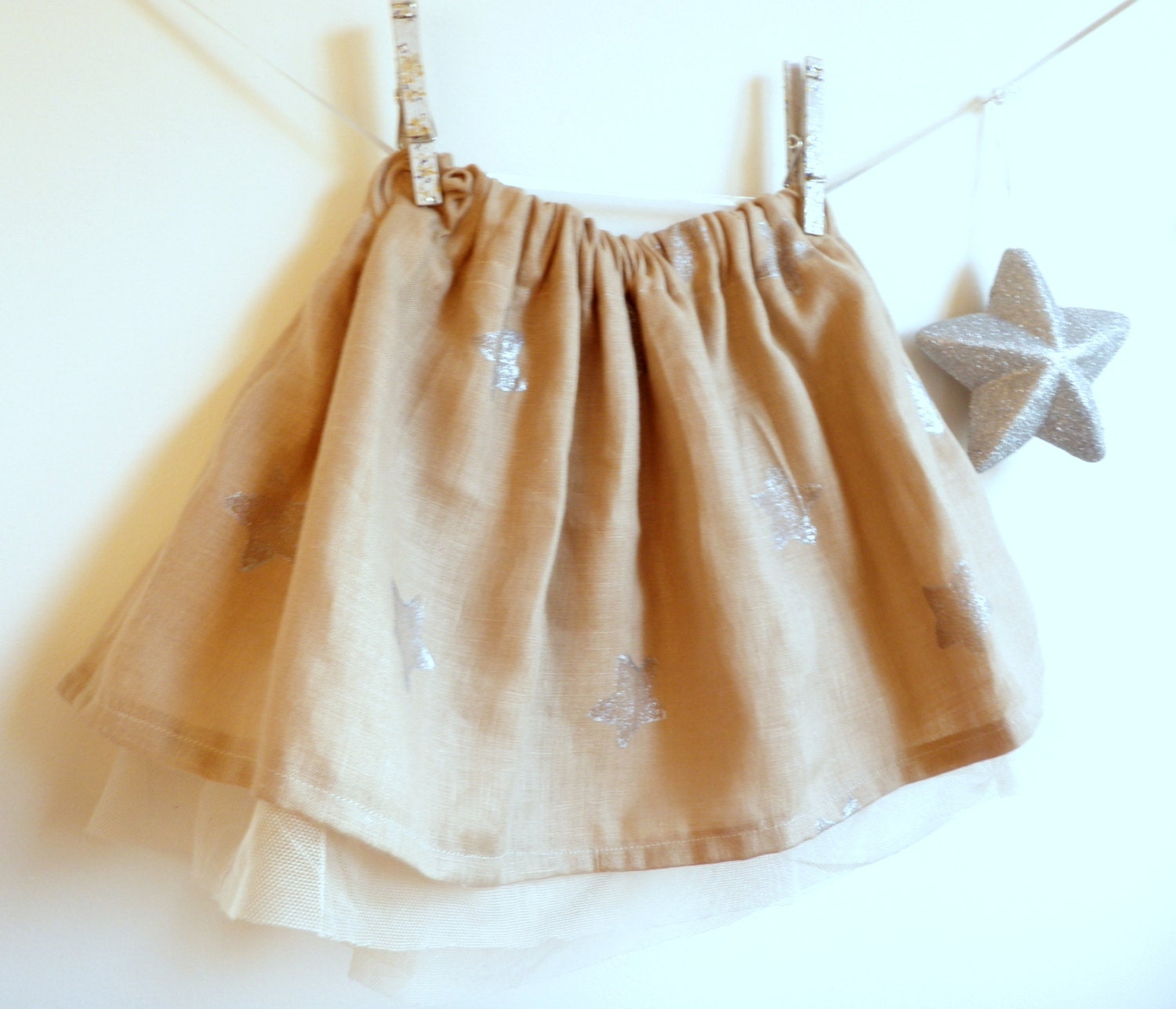 Girls Skirt - Linen and Tulle Skirt - French Style - Sizes 12M to 5T