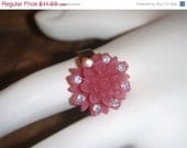 Summer Sale Pink Flower Ring Antique brass adjustable with Swarovski crystals
