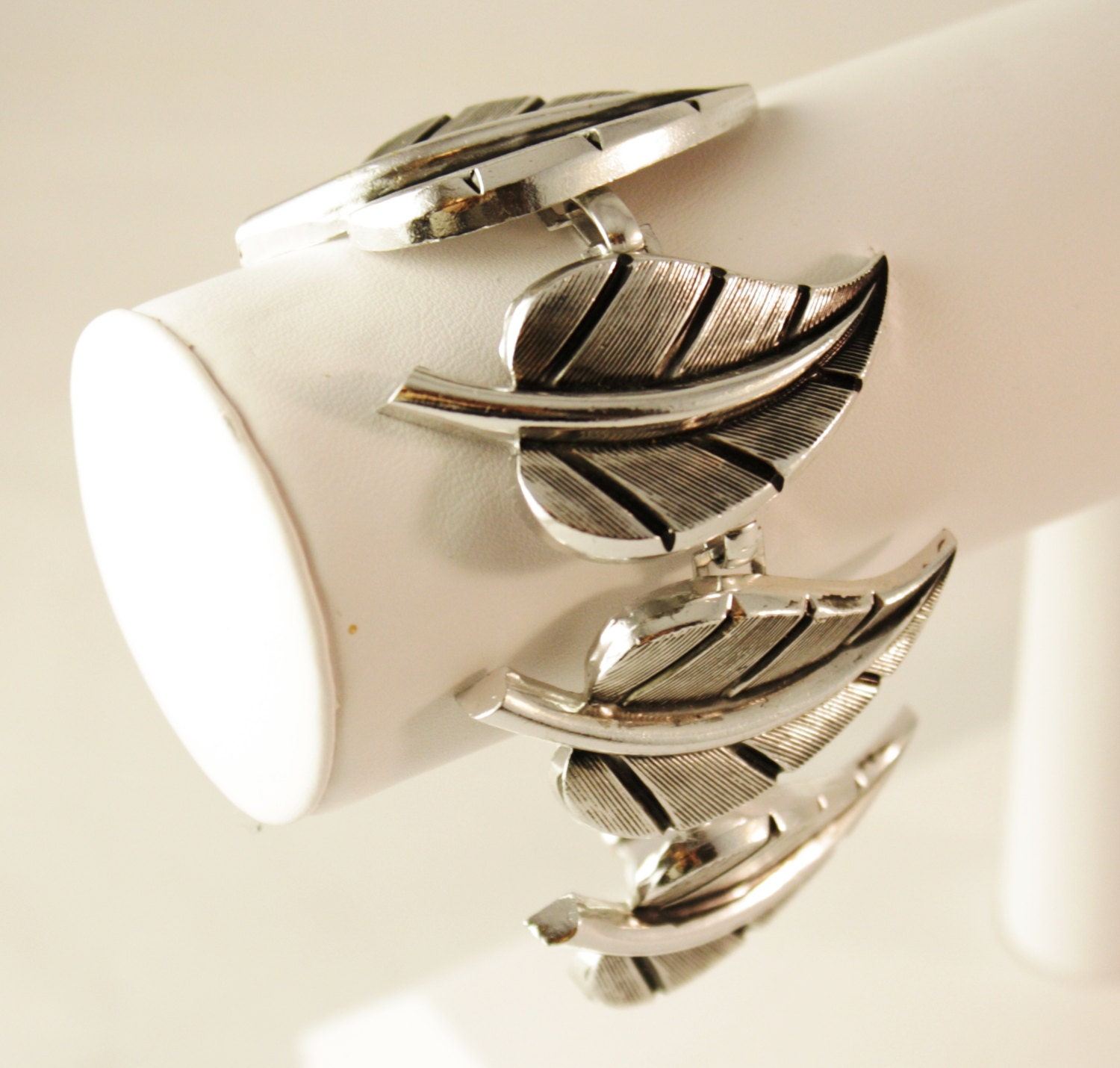 Silver & Black Bracelet - leaves Vintage Germany