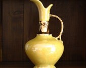 Vintage Midcentury Vase Pitcher Irridescent Yellow with Warranted 22K Gold Accents