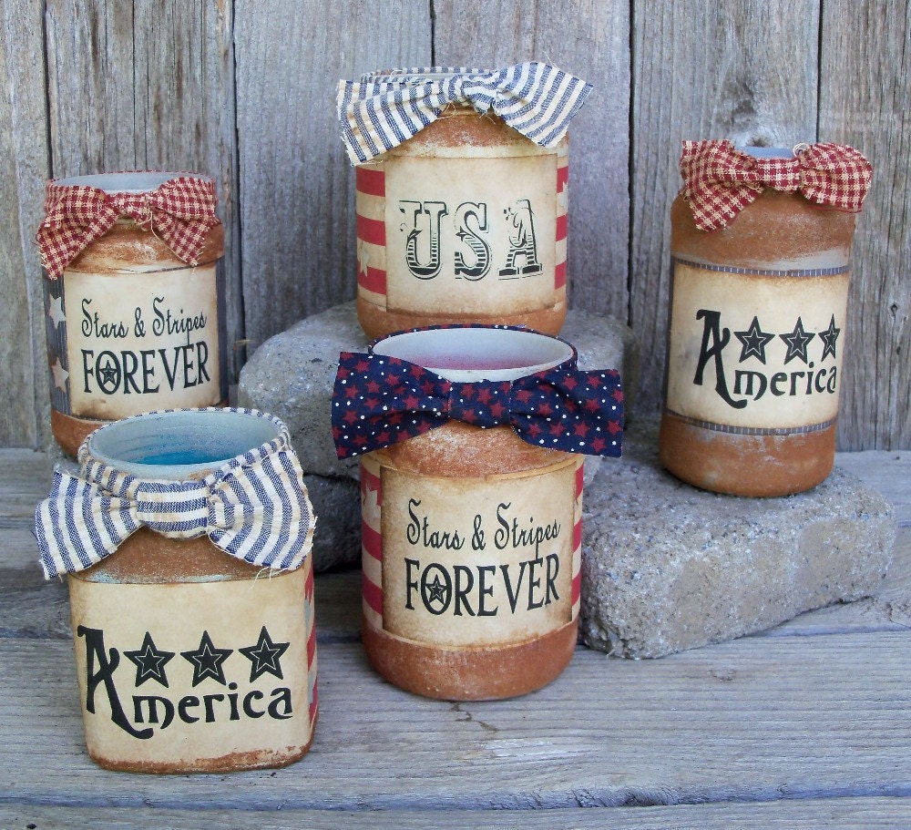 Design Your Own Americana Firelight Candle Jar, Country, Patriotic, 4th of July Decoration, USA, Red, White, Blue, Stars, Stripes