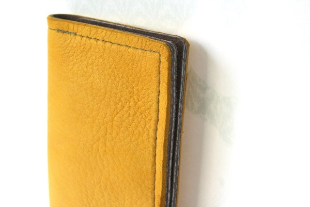 Mustard yellow deer hide and lavender leather wallet or phone case