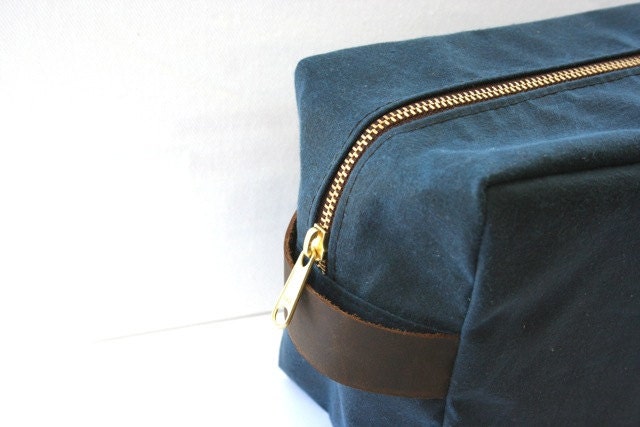 Dark Blue Waxed Canvas Dopp Kit by Overlap