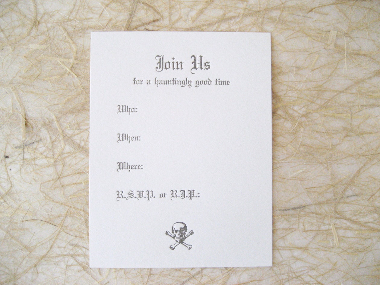 Gothic Invitations, letterpress printed, Set of 8