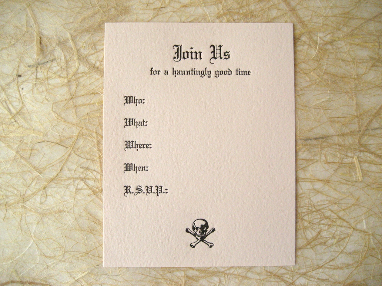 Feminine, Gothic Invitations, letterpress printed, Set of 8