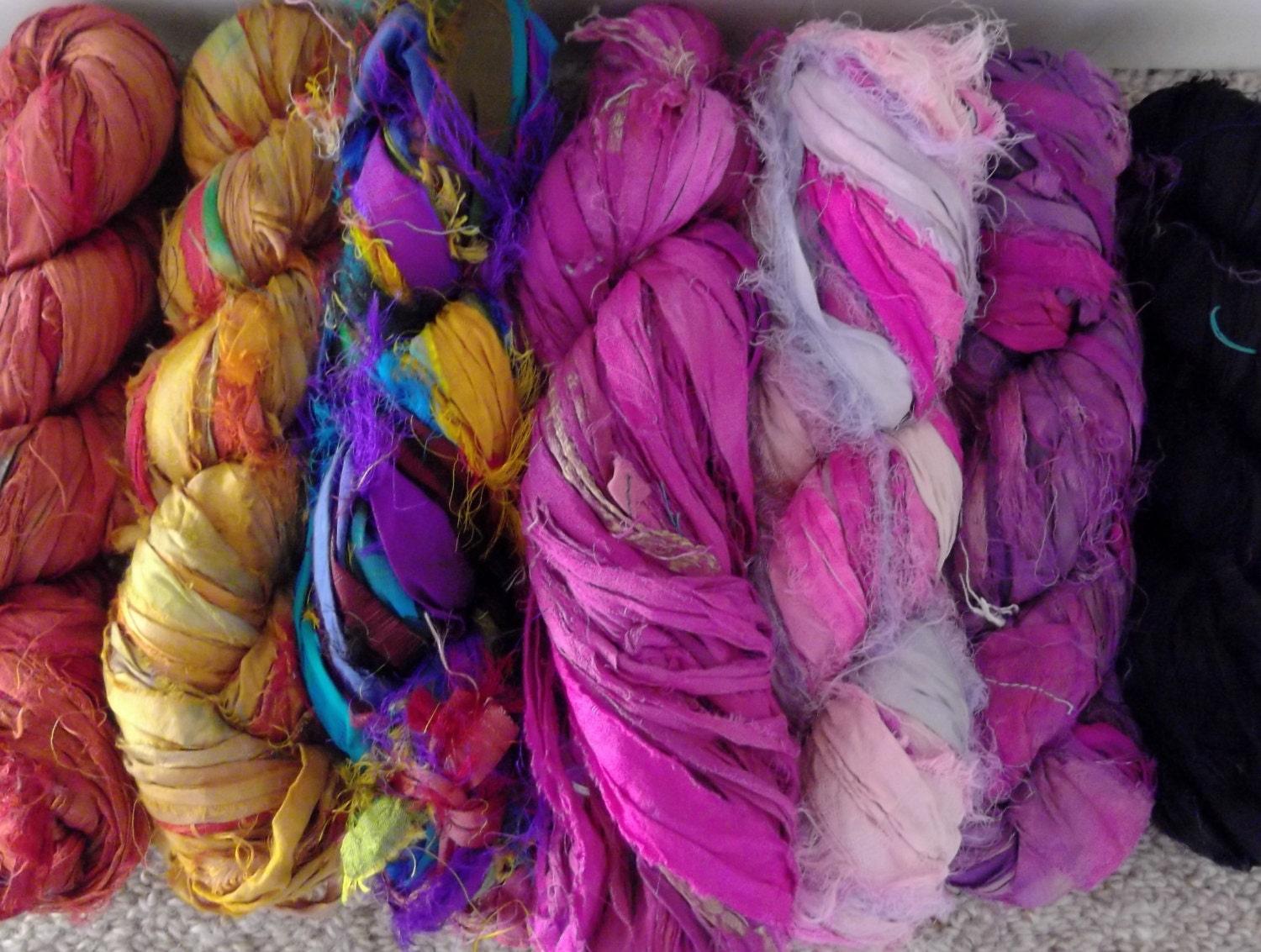 Any 4 skeins  Recycled Sari Silk Ribbon Yarn Mixed YOU CHOOSE