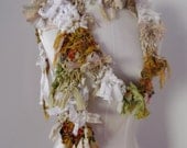 Wild Scrappy Raggy Distressed Earthy  Organic Recycled Sari Silk and Silk Chiffon Scarf