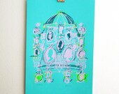cartoon art screenprint - "Cameo Bell Jar" fun, bright original silkscreen print in retro colors (12-1/2 x19)