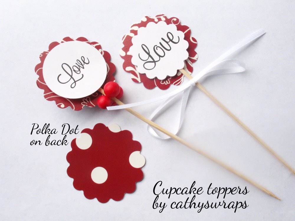 Personalized CUPCAKE Toppers / Gift Tag in Whimsical Patterns & Colors. Set of 6 Cupcake Picks or Gift Tags