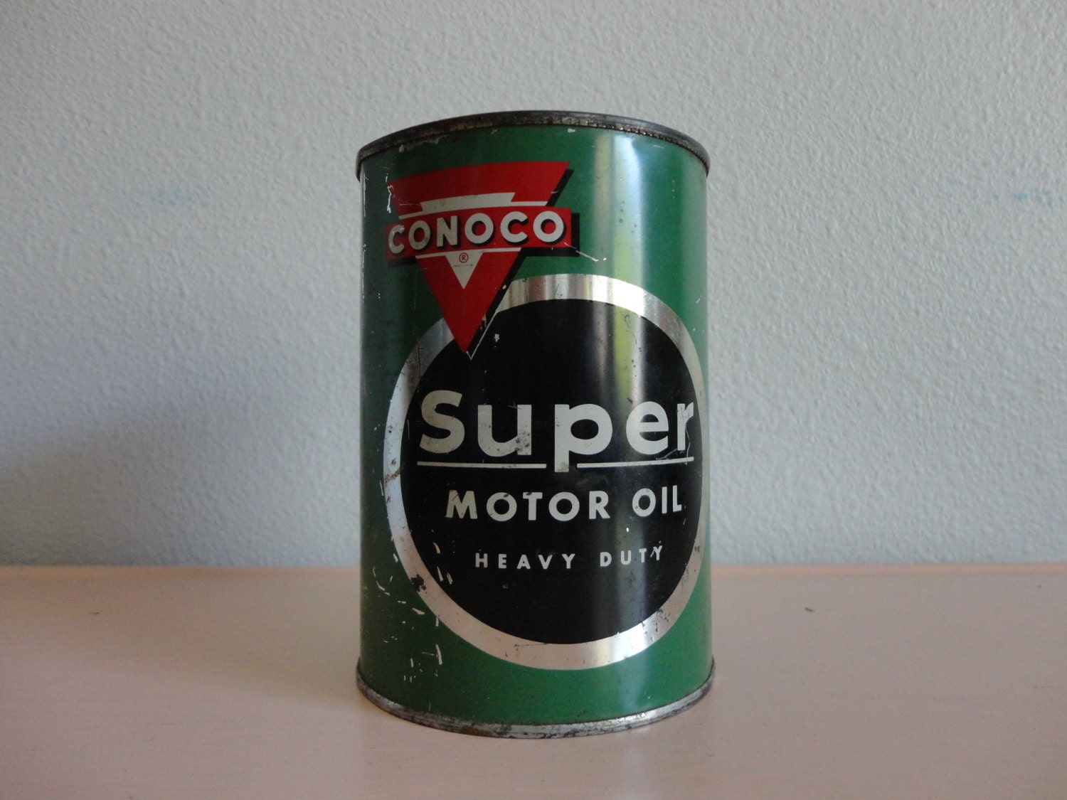 VINTAGE conoco super motor oil 1 quart OIL CAN - vintage advertising