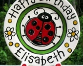 Happy Birthday Big red ladybug and flowers personalized Plate custom ceramic