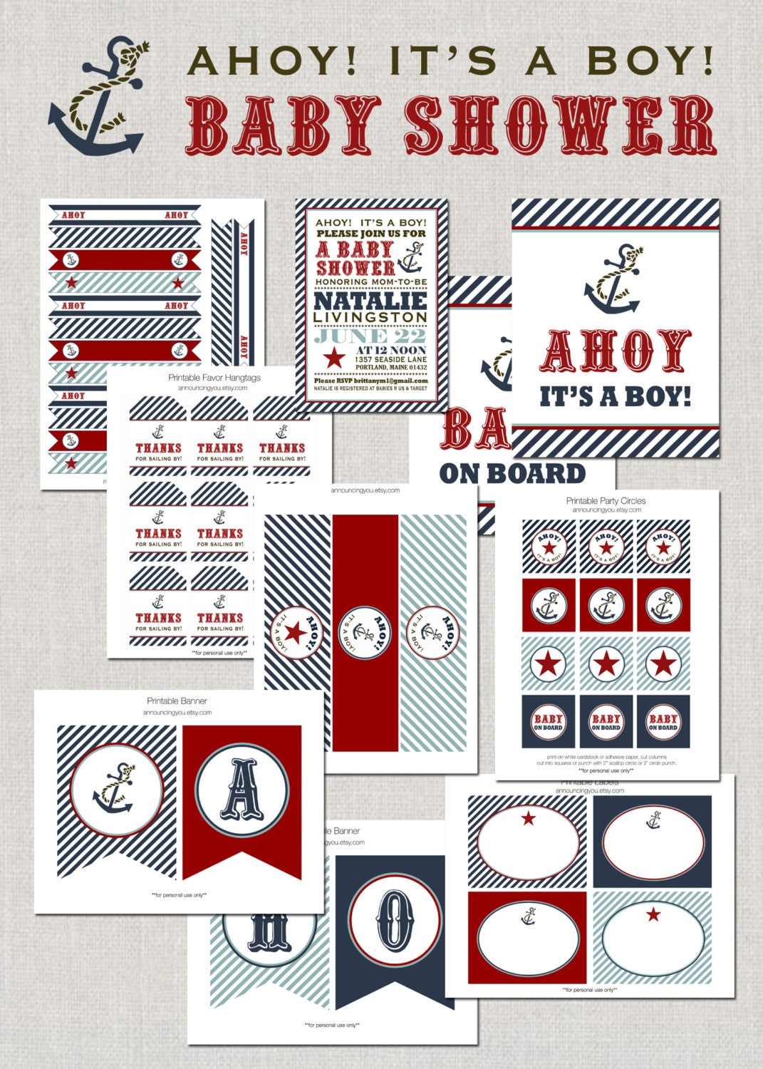 Anchors Away Nautical Baby Shower Invitation