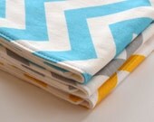 Gender Neutral Baby Shower Gift . Set of 3 Burp Cloth Set . Eco-Organic . Yellow, Aqua and Gray Chevron