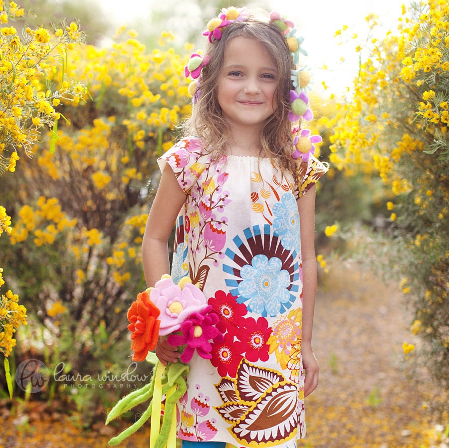 Childrens Clothing . Modern Girls Peasant Dress . Tunic . Garden