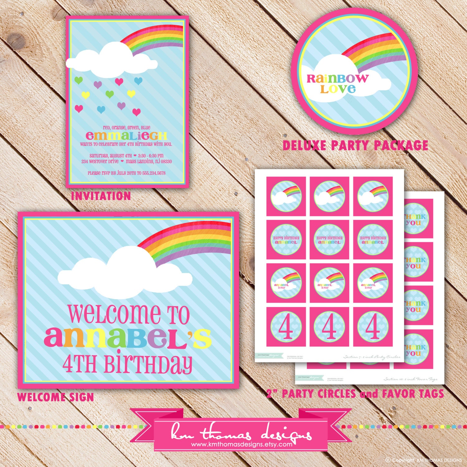 Rainbow Love COLLECTION Deluxe Party Package...Personalized Invitation and Party Printables...by KM Thomas Designs Il_570xn