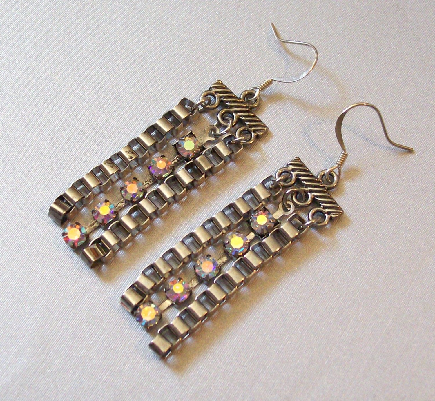 CHAIN REACTION- Dangle Chain Earrings with Rhinestones - Trendy 925 Sterling Silver Jewelry