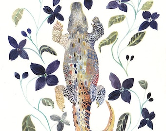 Alligator and Clematis - 8" x 10" Archival Print