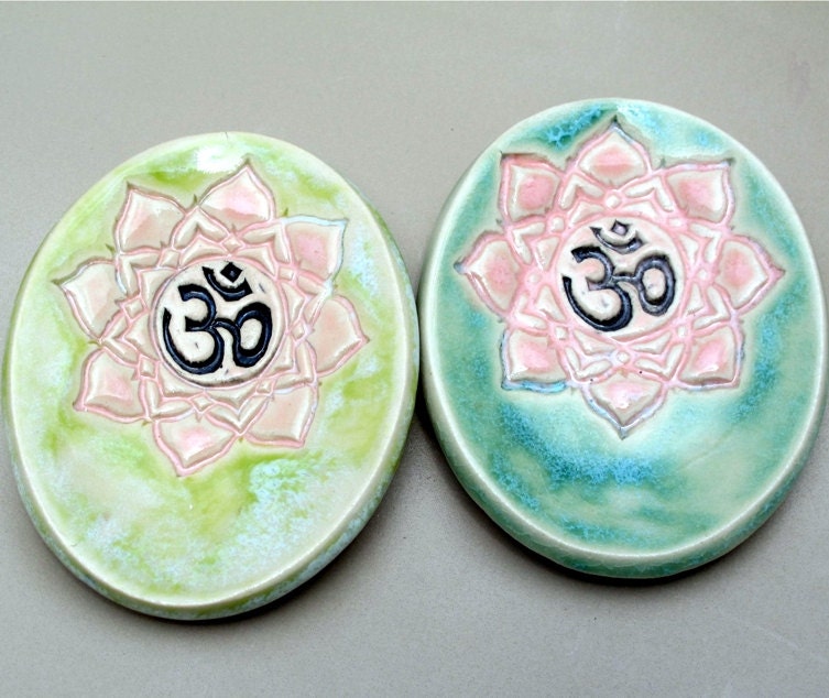 Lotus OM Trinket Ring Dish, Tea Bag Holder or Spoon Rest - Porcelain Ceramic Decor