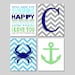 Nautical Chevron Nursery Art Quad - Kids Wall Art - Set of Four 11x14 Prints - Chevron Crab, You Are My Sunshine, Anchor, Chevron Monogram