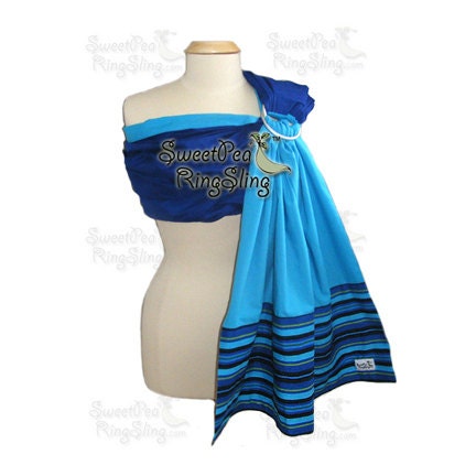 SweetPea Ring Sling Baby Infant Carrier Wrap Pouch Royal blue Bright Blue Striped Baby Boy Ring Sling