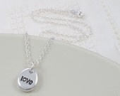 love word fine silver beanie charm pendant on sterling silver necklace handmade jewellery