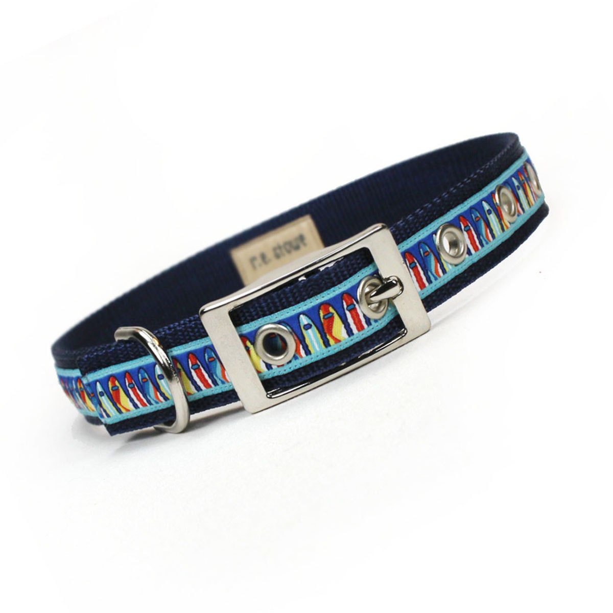 blue surfboards metal buckle dog collar (3/4 inch)