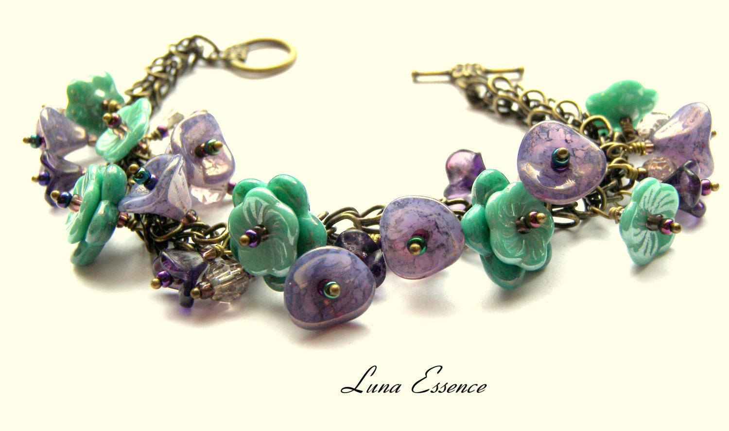 Lavender Bracelet Flower Aqua Charm