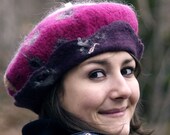 felt beret hat handmade in France, merino wool, wet felted, French beret, Abella
