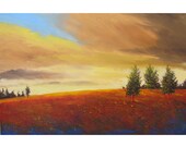 Original painting Acrylic Abstract landscape Painting Sunset Sky tree Modern Impressionist red burgandy cloudscape HIGHLY TEXTURED  24x36