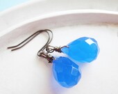 Wire Wrapped Gemstone Earrings - Blue Teardrop