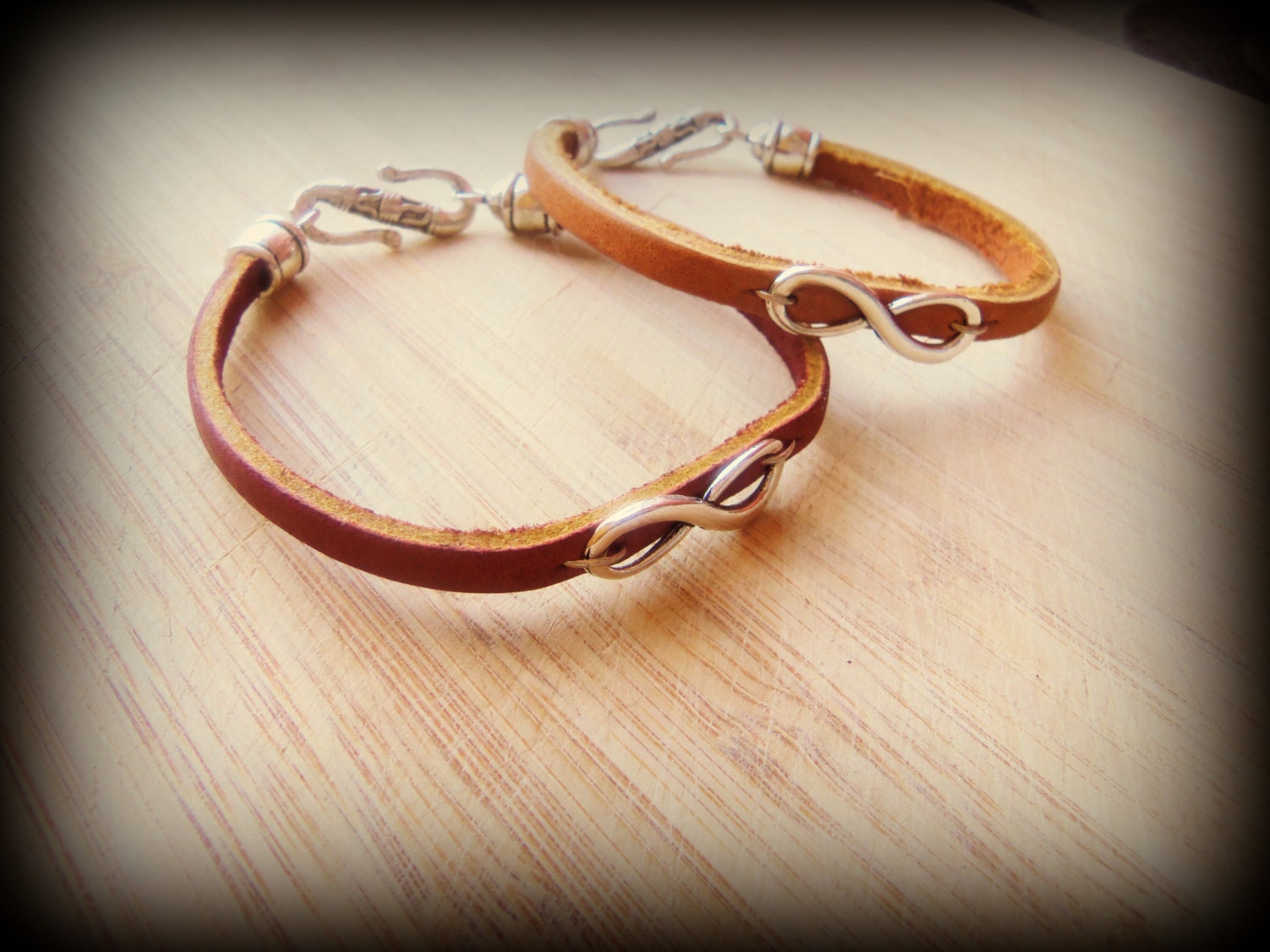 Tribal Silver Infinity with Leather Band Bracelet Bohemian