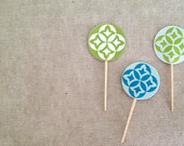 A Night in Monaco - Blue and Green  // 12 cupcake toppers // colourful cupcake decorations