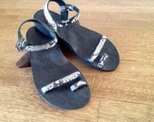 Handmade custom python & leather sandal with toe ring and ankle strap