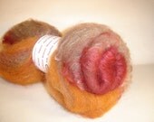 Batt , Roving, Spinning batt, Brick Wall  2  oz  Llama,  wool,  Fire star, and bamboo in  red, tan, burnt orange