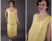Vintage 1920s Dress - Sunshine Yellow Silk Flapper Day Dress