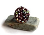 Garnet Red Mirror Bead Woven Copper  - Beadwoven Ring -Jewel Cluster Statement Ring Valentine's