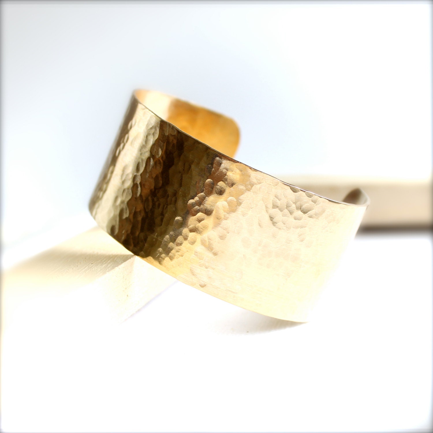 Hammered Brass Wide Cuff Bracelet - Gold Tribal Organic