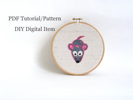 PDF Digital Pattern - New - Mouse Embroidery Tutorial and Applique Pattern. ePattern by Lovable Designs on etsy