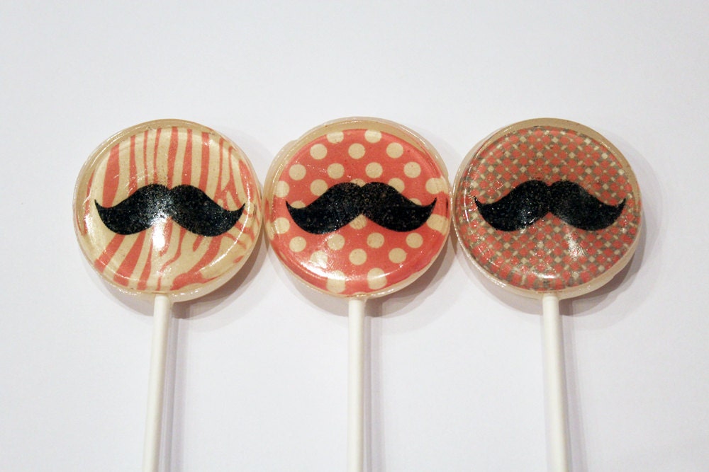 Mustache party edible images hard candy lollipops - 2" lollipops - 5 pc. - MADE TO ORDER