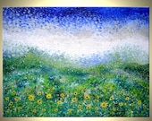 Original Large Abstract Yellow Impressionist Sun Flowers Impasto SUNFLOWER Landscape Art Textured Palette Knife PAINTING by Lafferty - 40x30