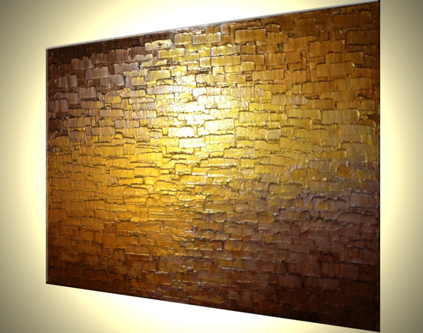 ORIGINAL Abstract Metallic Reflective PAINTING Gold Bronze Impasto Palette Knife Textured Art by Lafferty - 18x24, Free Shipping