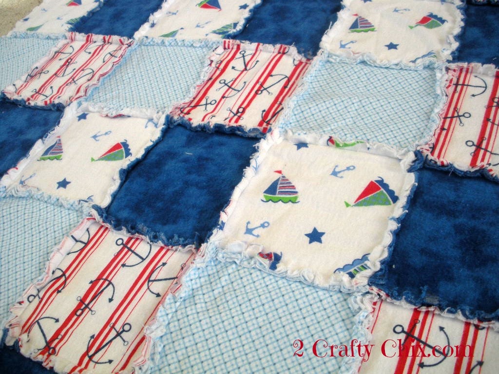 Sailboats and Anchors Flannel Rag Edge Quilt Blanket