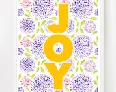 Joy with Flowers - 8x10 inch on A4 Print (in Yellow, White, Green, Pink and Purple) with watercolor flowers