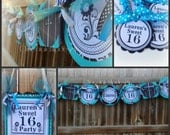 16th Birthday Banner Tiffany Blue Black Turquoise Handmade custom to your Occasion by Chocolatetulipdesign