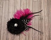 Hot Pink and black feather hair clip